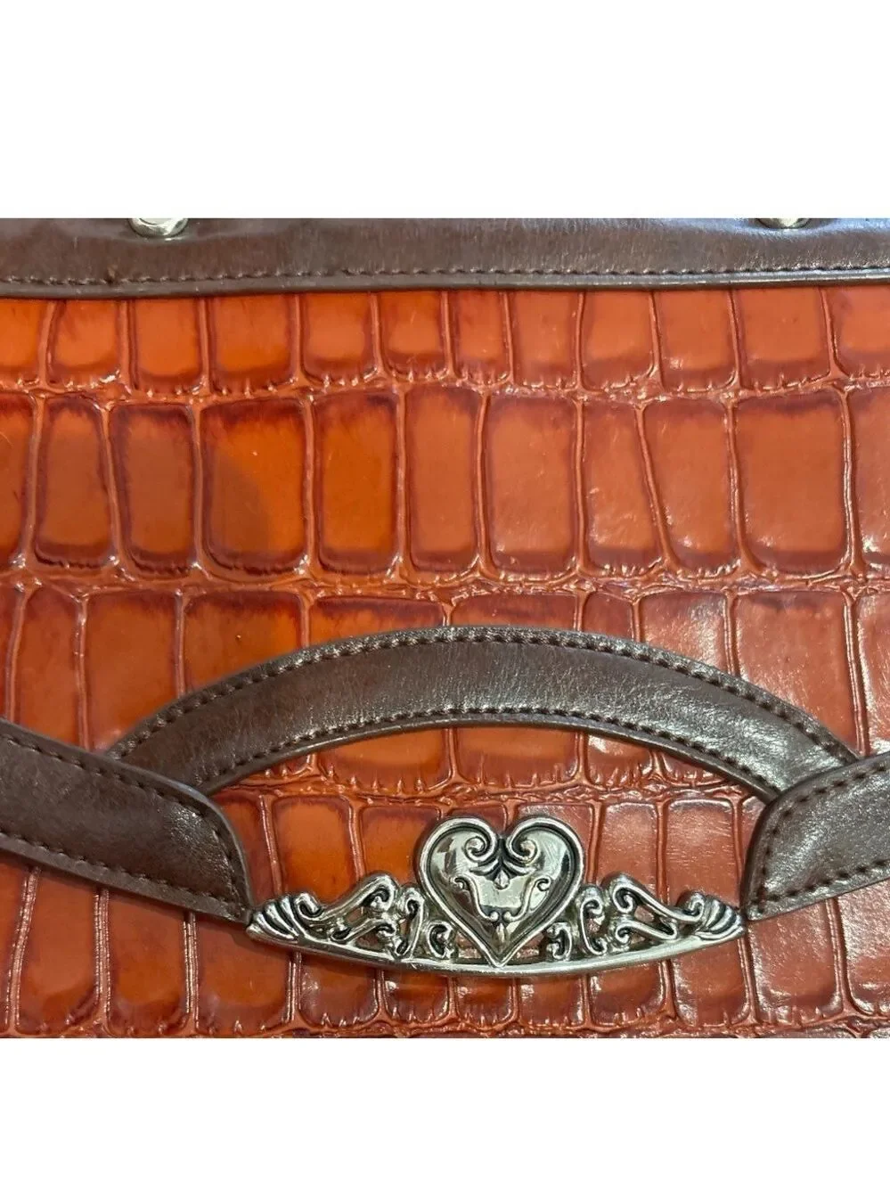 90s MARC CHANTEL BROWN CROCODILE-EMBOSSED & LEATHER TRIM CASE EMBOSSED HARDWARE